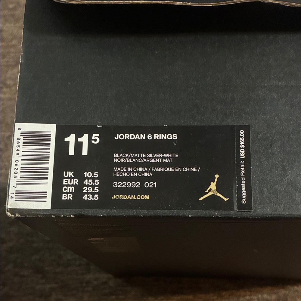 Jordan 6 Rings Black and Matte Silver